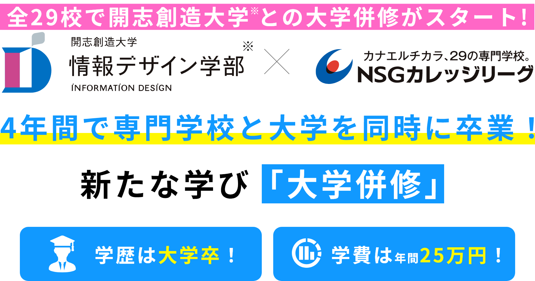 全29校で開志創造大学との大学併修がスタート！4年間で専門学校と大学を同時に卒業！新たな学び「大学併修」